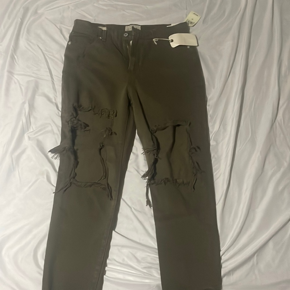 Olive green lucky brand distressed straight leg jeans NWT